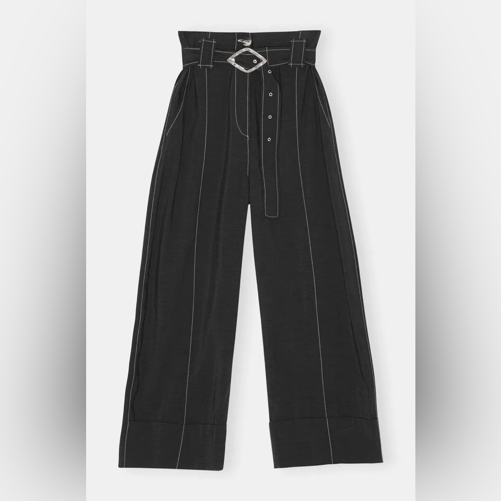 NWT Ganni Black Contrast Cropped Trouser Pants Size US 2 | XS | EU 34
